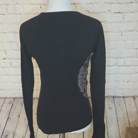 Lucky Brand Black Long Sleeve Henley with Silver Mandala - Picture 3 of 8
